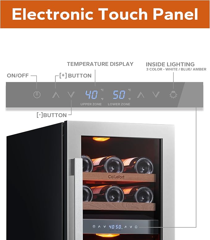 Ca'Lefort 15 Inch Wine Fridge, 28 Bottle Wine Cooler Refrigerator, 40-65°F Wine - Image 2