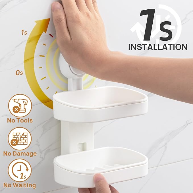 LEVERLOC Soap Dish Holder for Shower Double Layer Suction Cup Wall Mounted - Image 3
