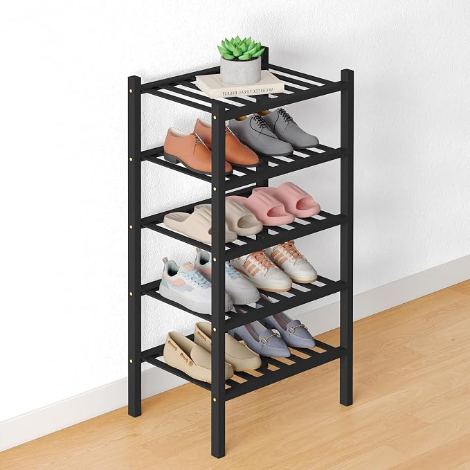 Smiry Bamboo Shoe Rack for Closet, 5 Tier Small Wooden Stackable Shoe Organizer by Smiry