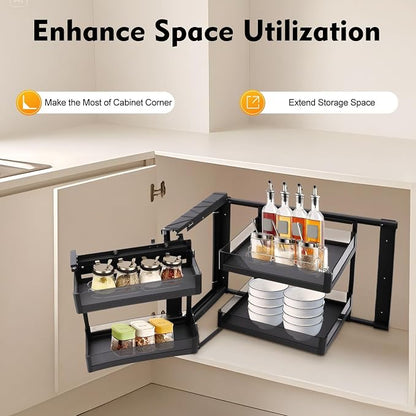 Blind Corner Cabinet Pull Out Organizer, 14 Inch 2 Tiers Pull Out Shelf - Image 3