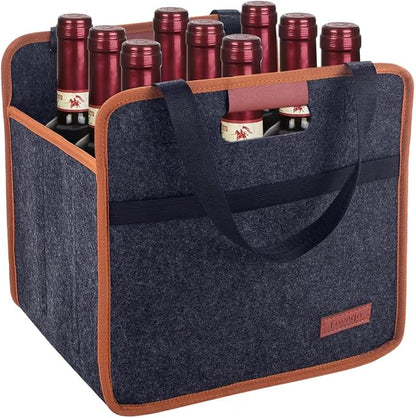 9 Bottle Wine Tote Bag, Insulated Thermal Padded Wine Carrier Tote, Reusable by Foyego