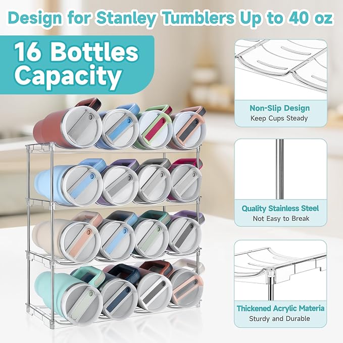 Stackable Water Bottle Organizer, Large Compartment Water Bottle Holder - Image 4