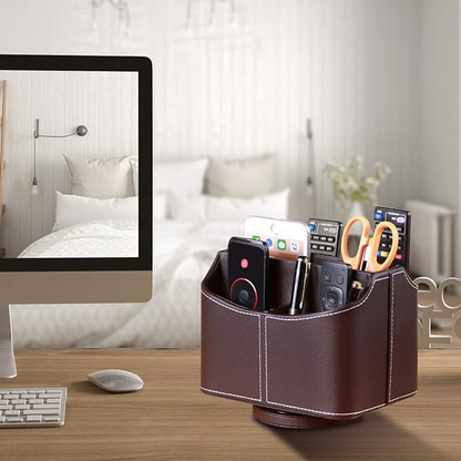 YAPISHI Leather Remote Control Holder, 360 Degree Spinning Desk TV Remote - Image 5