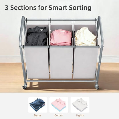 STORAGE MANIAC 3 Section Laundry Sorter, 35.6 Gal Laundry Hamper Cart - Image 3
