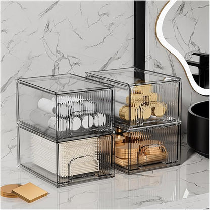 ZHIAI 4 Pack Clear Stackable Storage Drawer, Acrylic Drawer, Cosmetic Organizer - Image 4