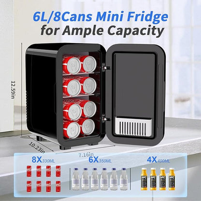 Mini Fridge, 6 Liter/8 Can 110V AC/DC Portable Thermoelectric Cooler - Image 2
