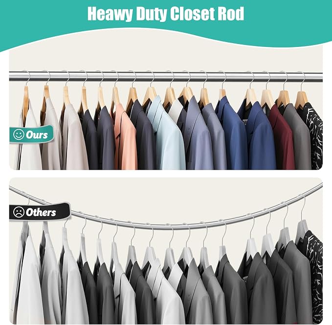 Closet Rod, 16 to 51 Inch Closet Rods Heavy Duty Adjustable Wardrobe Poles - Image 2