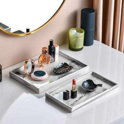 Vanity Bathroom Tray, Perfume Organizer Jewelry Plate Holder White Marble Tray - Image 4