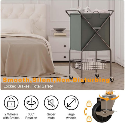 Laundry Basket with Wheels:88L Rolling Laundry Cart Foldable Metal Frame Dirty - Image 3
