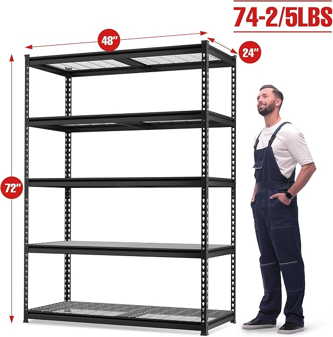 WORKPRO 4000 lbs 5-Tier Metal Shelving Unit, 72”H x 48”W x 24”D, Heavy Duty - Image 3
