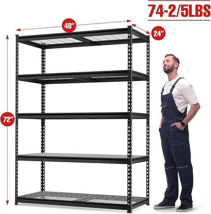 WORKPRO 4000 lbs 5-Tier Metal Shelving Unit, 72”H x 48”W x 24”D, Heavy Duty - Image 3