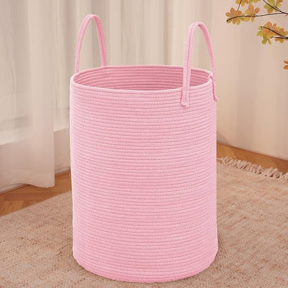 Large Woven Laundry Basket Hamper, 80L Cotton Rope Storage Bin by JMvicyroam