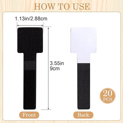 20pcs Hook and Loop Cable Ties, 3.55 Inch Self Adhesive Cable Management Straps - Image 2