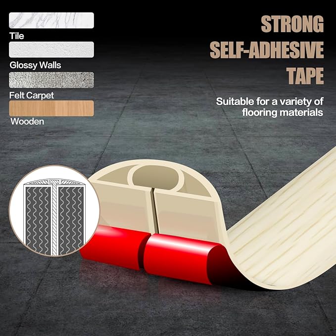 Floor Cord Cover Self Adhesive Cord Hider, 20FT Cable Management, Extension - Image 4