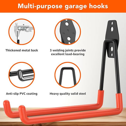 16 Pack Garage Hooks with Anti-Slip Coating Heavy Duty Wall Mount Hooks - Image 3