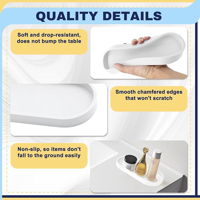 2 Pieces Silicone Shatterproof Bathroom Vanity Tray, 9.8" & 11.8" Oval White - Image 4