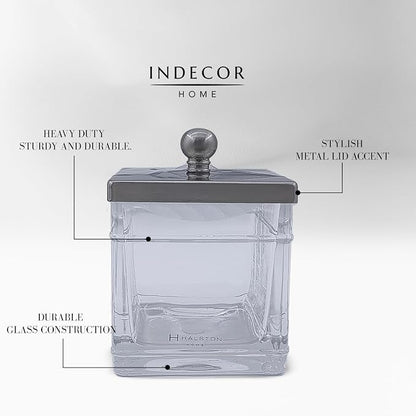 Apothecary Glass Cotton Jar Holder Brushed Nickel Stainless Steel Lid, Elegant - Image 7