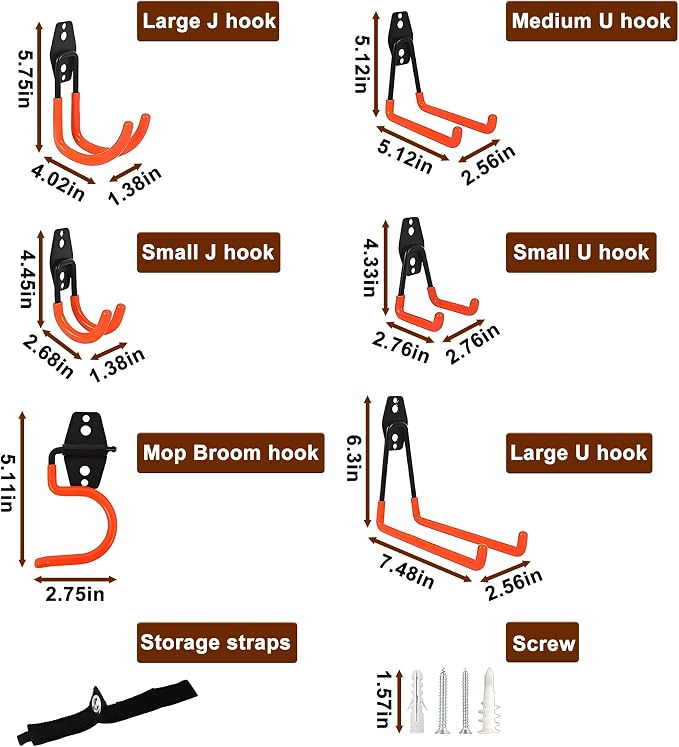 Garage Hooks Heavy Duty 12 Pack, Steel Garage Storage Hooks, Tool Hangers - Image 2