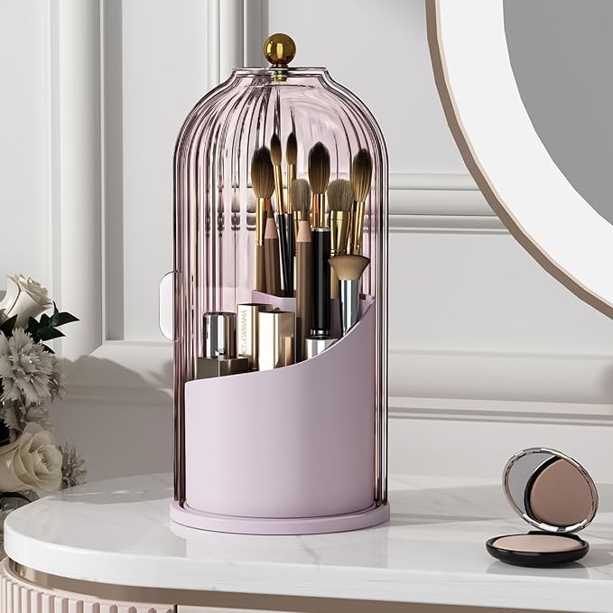 Makeup Brush Holder with Lid 360 Rotating Clear Dustproof Make Up Organizers by YOOLENS