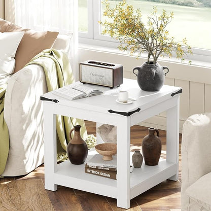 Homieasy End Table, 20 Inch Square End Table, Farmhouse Wood Side Table - Image 5