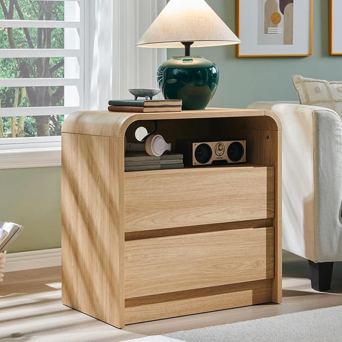 25" Tall Modern Nightstand Set of 2, 23.6'' Wide Wood Bedside Table w/2 Storage - Image 2