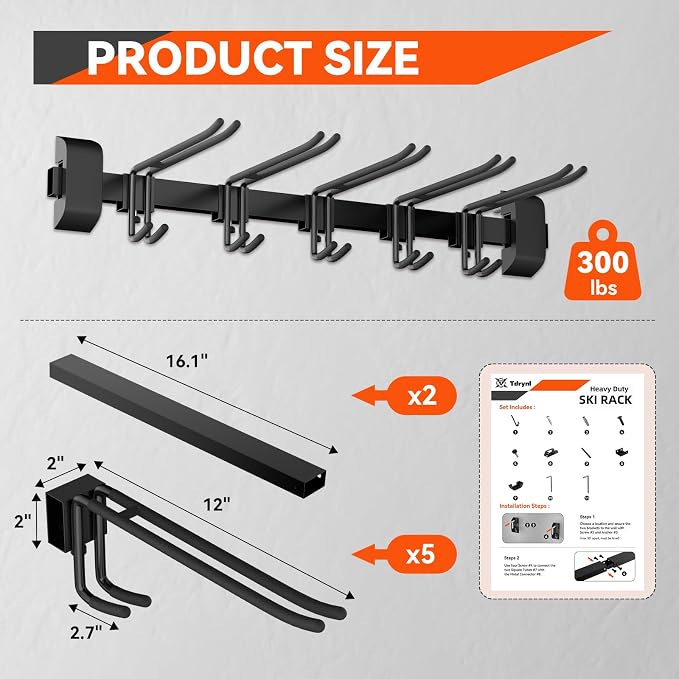32" Ski & Snowboard Wall Rack – Heavy-Duty Wall Mounted Ski Storage - Image 4