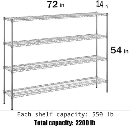 14" Deep x 72" Wide x 54" Height Wire Shelving Kit | 4-Tier | NSF Commercial - Image 3