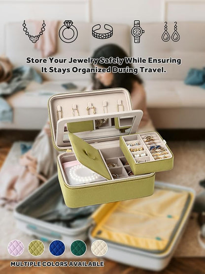 Velvet Travel Jewelry Box with Large Mirror, Double-Layer Jewelry Organizer Case - Image 8