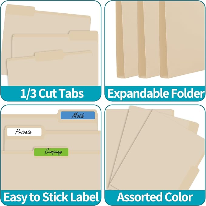 250 Packs Manila File Folder, Manila Folder 8.5x11, 1/3 Cut Tabs Folder - Image 3