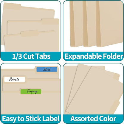 250 Packs Manila File Folder, Manila Folder 8.5x11, 1/3 Cut Tabs Folder - Image 3