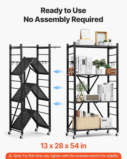 VEVOR 4-Tier Foldable Storage Shelf, 28W x 13D x 54H Inch Folding Metal Rack - Image 3