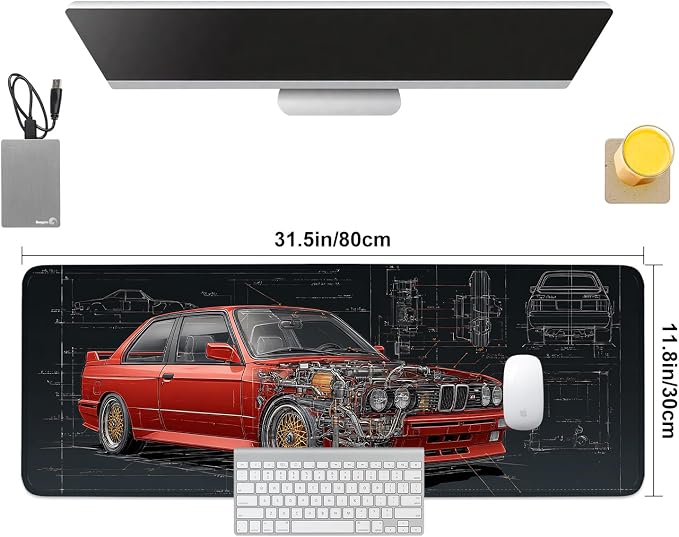 Retro Car Blueprint Mouse Pad – Large Extended Desk Mat 31.5 x 11.8 in – - Image 8