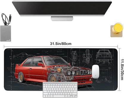 Retro Car Blueprint Mouse Pad – Large Extended Desk Mat 31.5 x 11.8 in – - Image 8