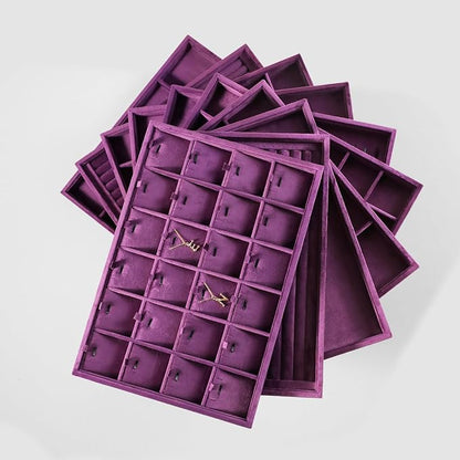 Velvet Stackable Jewelry Display Tray, 24 Grid Earring Ring Storage Tray - Image 8