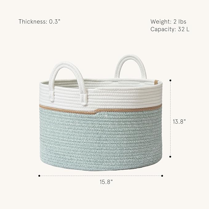 LA JOLIE MUSE Braided Basket, Cotton Rope Storage Baskets, Large Cotton Basket - Image 4