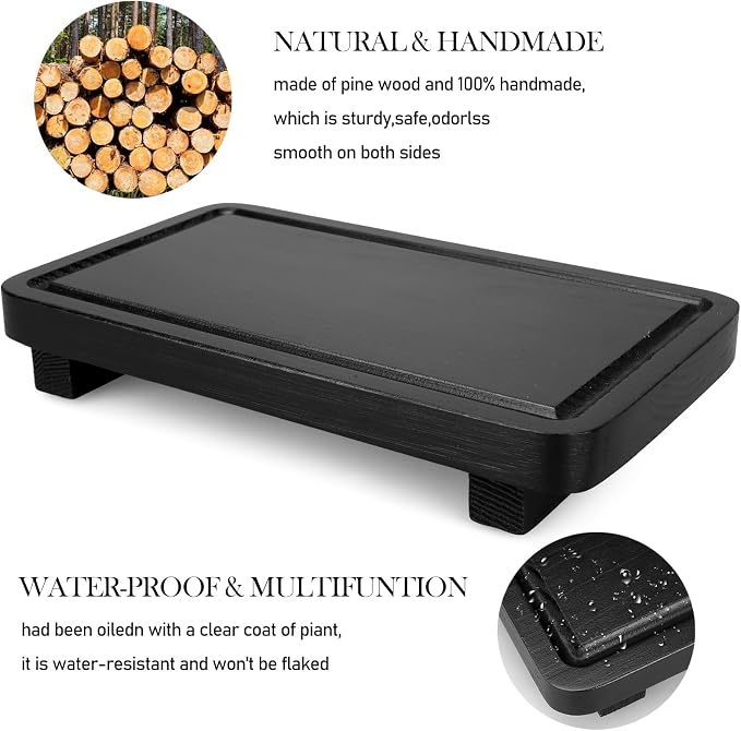 Black Bathroom Counter Organizer Wood Risers Display Pedestal Stand Kitchen - Image 4