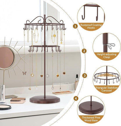 iDavosic.ly 2 Tier Rotating Necklace Holder Organizer - Image 4