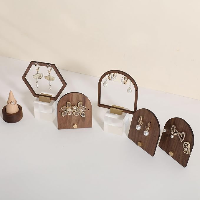 GemeShou 3pcs wooden jewelry earring organizer holder, walnut earring studs - Image 4