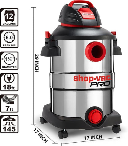 Shop-Vac 12 Gallon 6.0 Peak HP Wet/Dry Vacuum, Stainless Steel Tank, 3 in 1 - Image 5