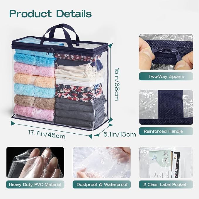 5 Pack Clear Storage Bags for Clothes, 22L Blanket Storage Bags, Under Bed - Image 2