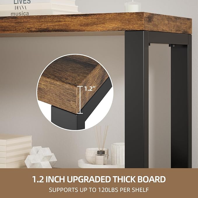 6-Tier 39.37" Wide Heavy Duty Bookshelf, Industrial Wood and Metal Bookshelf - Image 3