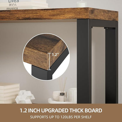 5-Tier 39.37" Wide Heavy Duty Bookshelf, Industrial Wood and Metal Bookshelf - Image 3