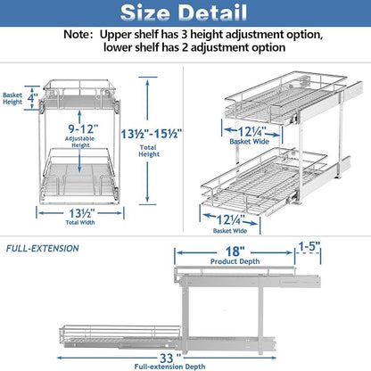 2 Tier Individual Pull Out Cabinet Organizer 13½" W x 18" D, Heavy Duty Cabinet - Image 3
