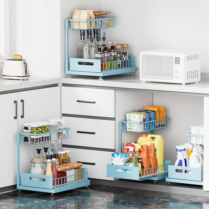 2 Pack Under Sink Organizer Storage 2-Tier Premium Metal Pull-Out Racks - Image 3