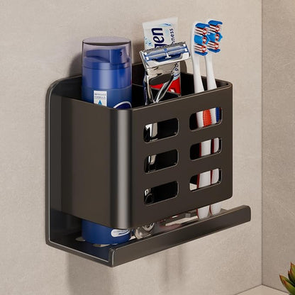 Black Wall-Mounted Toothbrush Holder, Aluminum Material Shower Shaver Storage by Unknown