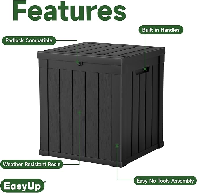 EasyUp 50 Gallon Outdoor Storage Box, Resin Waterproof UV-Resistant Deck Box - Image 3