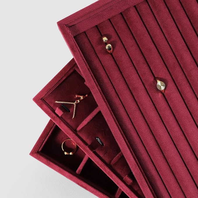Velvet Ring Display Tray, Stackable Muilt Slot Rings Ear Stud Storage Tray - Image 8