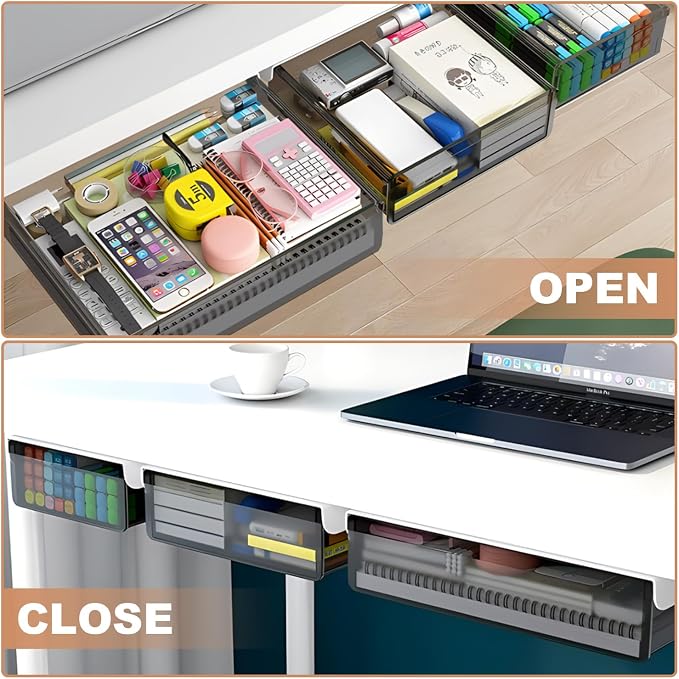 Under Desk Table Drawer Storage Organizer, 3 Pack Large & Medium & Small Slide - Image 6