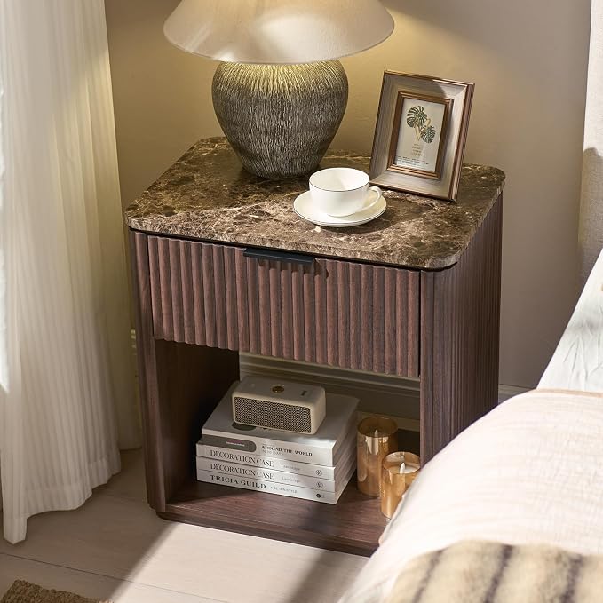 Fluted Nightstand Set of 2, Bedside Table - Image 2