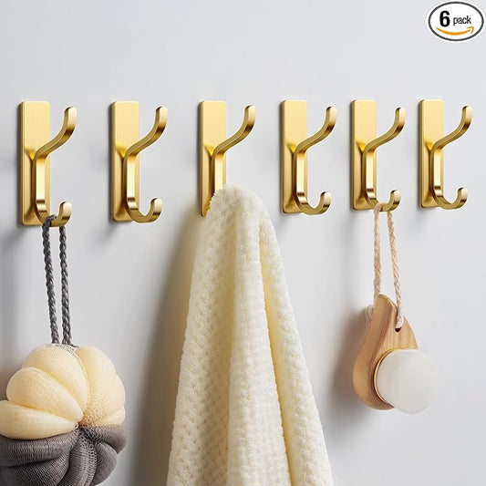 pickpiff Adhesive Wall Hooks for Hanging Towels: Brushed Gold Stainless Steel by pickpiff